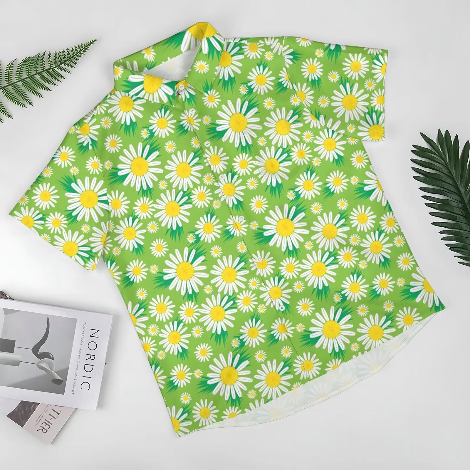 Men's Daisy Print Hawaiian Casual Short Sleeve Shirt 2404000537
