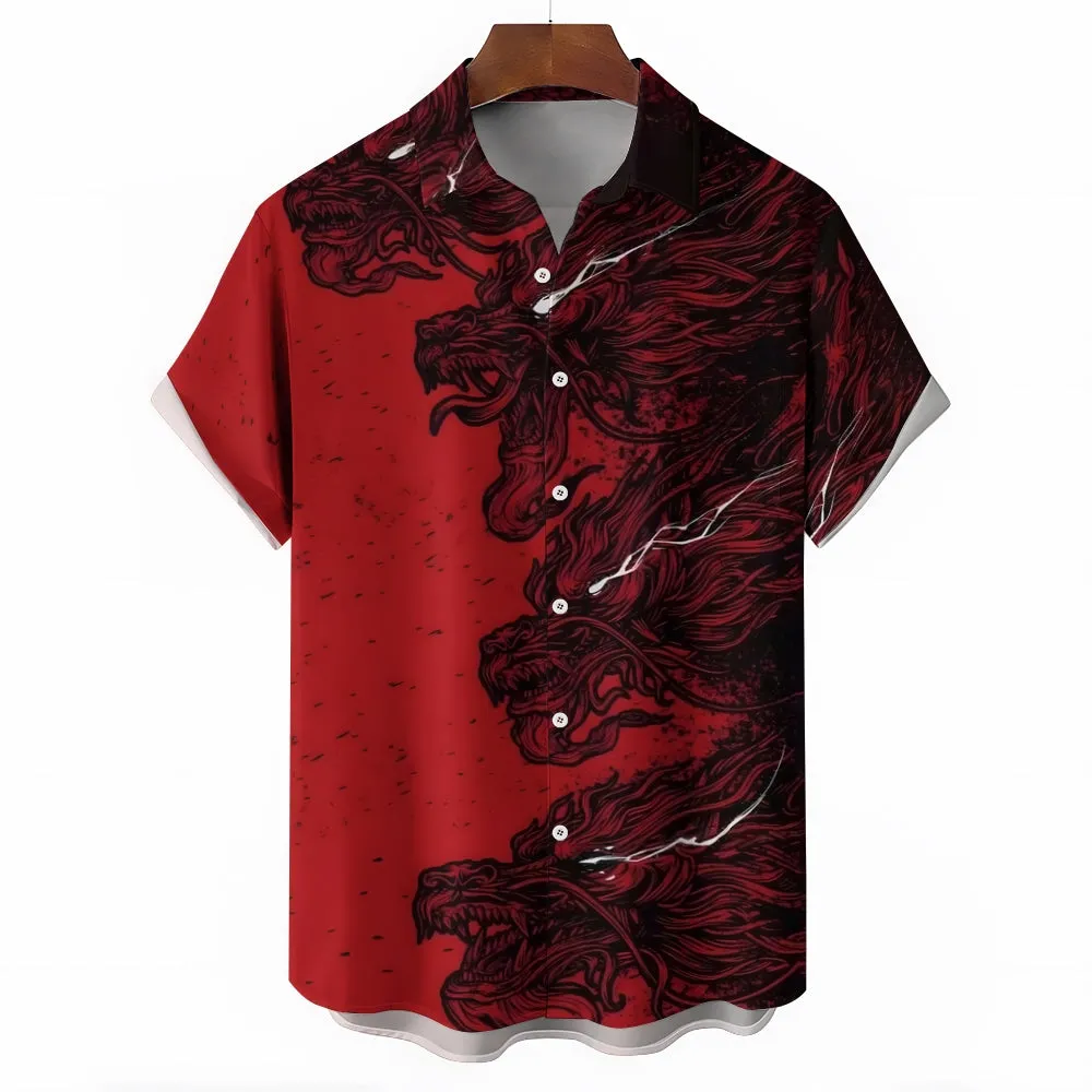 Men's Dragon Print Short Sleeve Shirt 2404001174