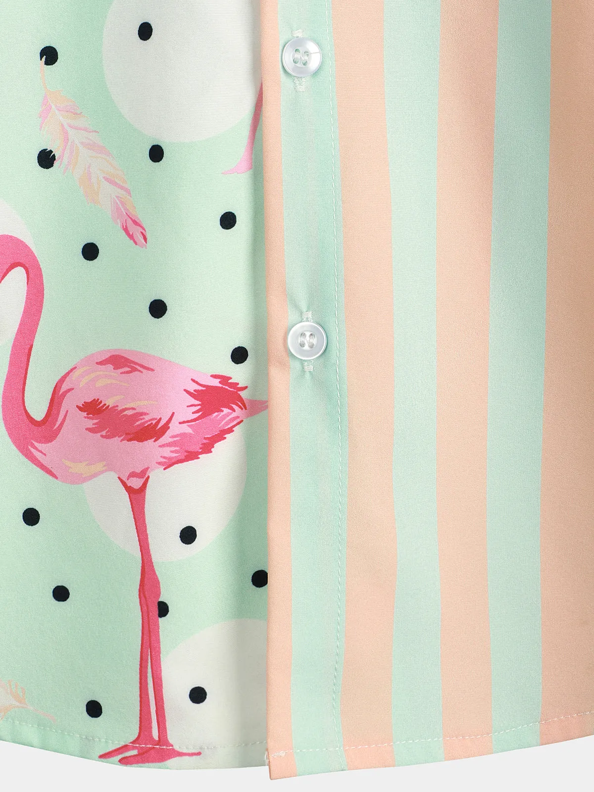 Men's Flamingo & Striped Print Holiday Short Sleeve Shirt