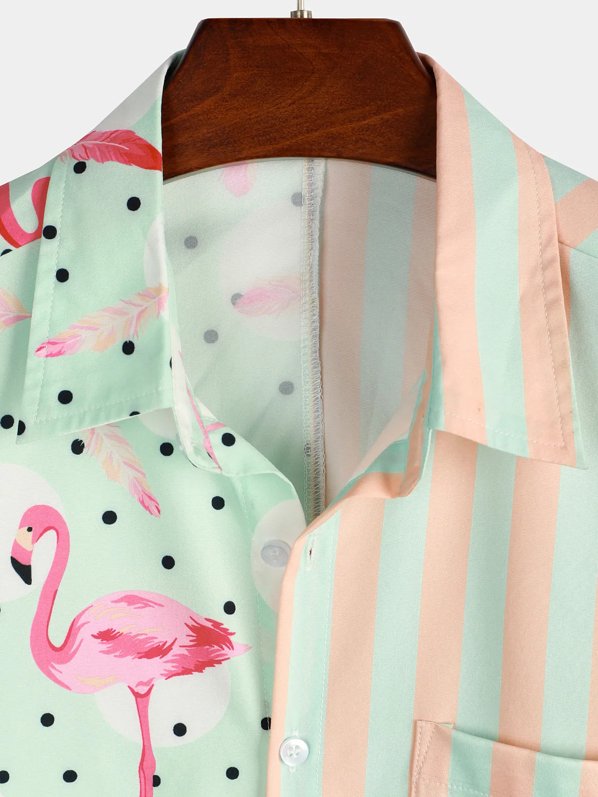 Men's Flamingo & Striped Print Holiday Short Sleeve Shirt