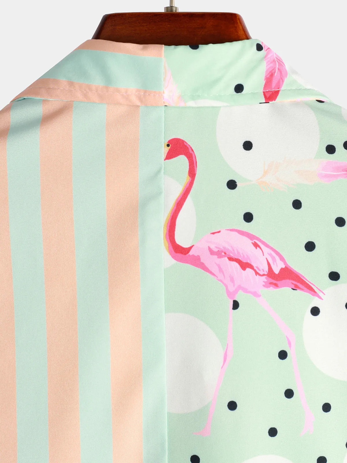 Men's Flamingo & Striped Print Holiday Short Sleeve Shirt