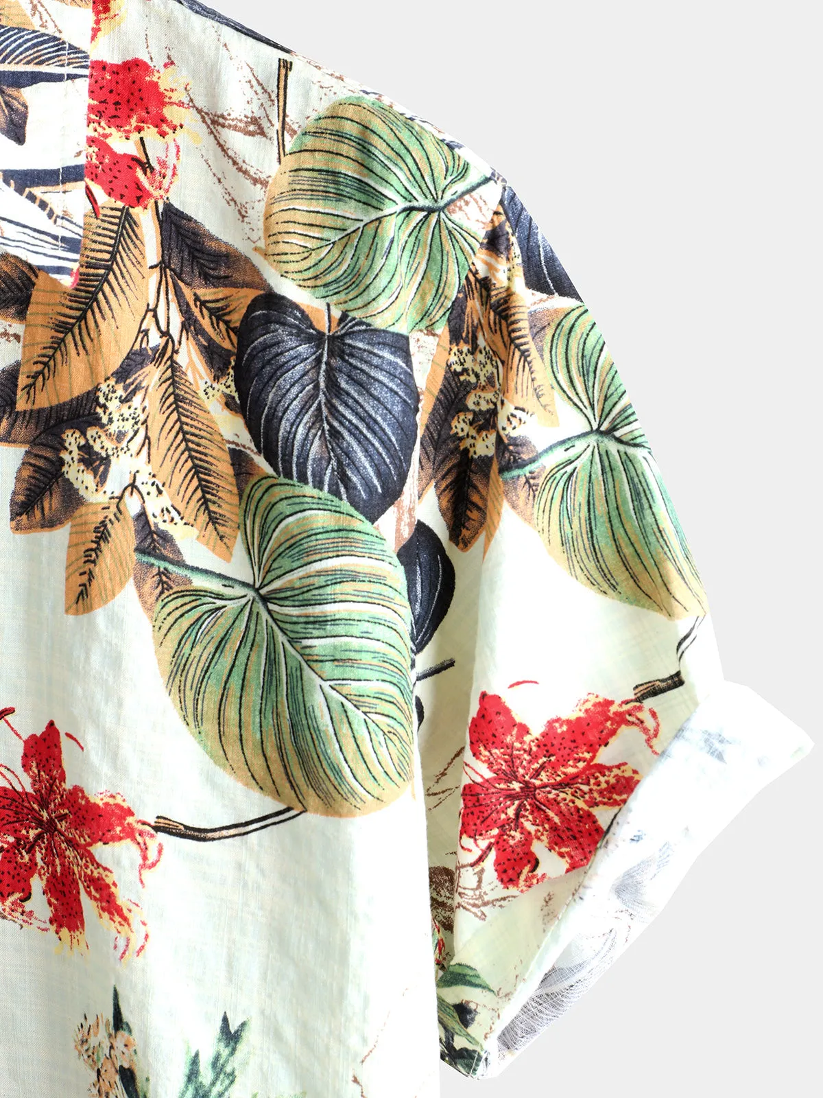 Men's Floral Cotton Tropical Hawaiian Plant Shirt