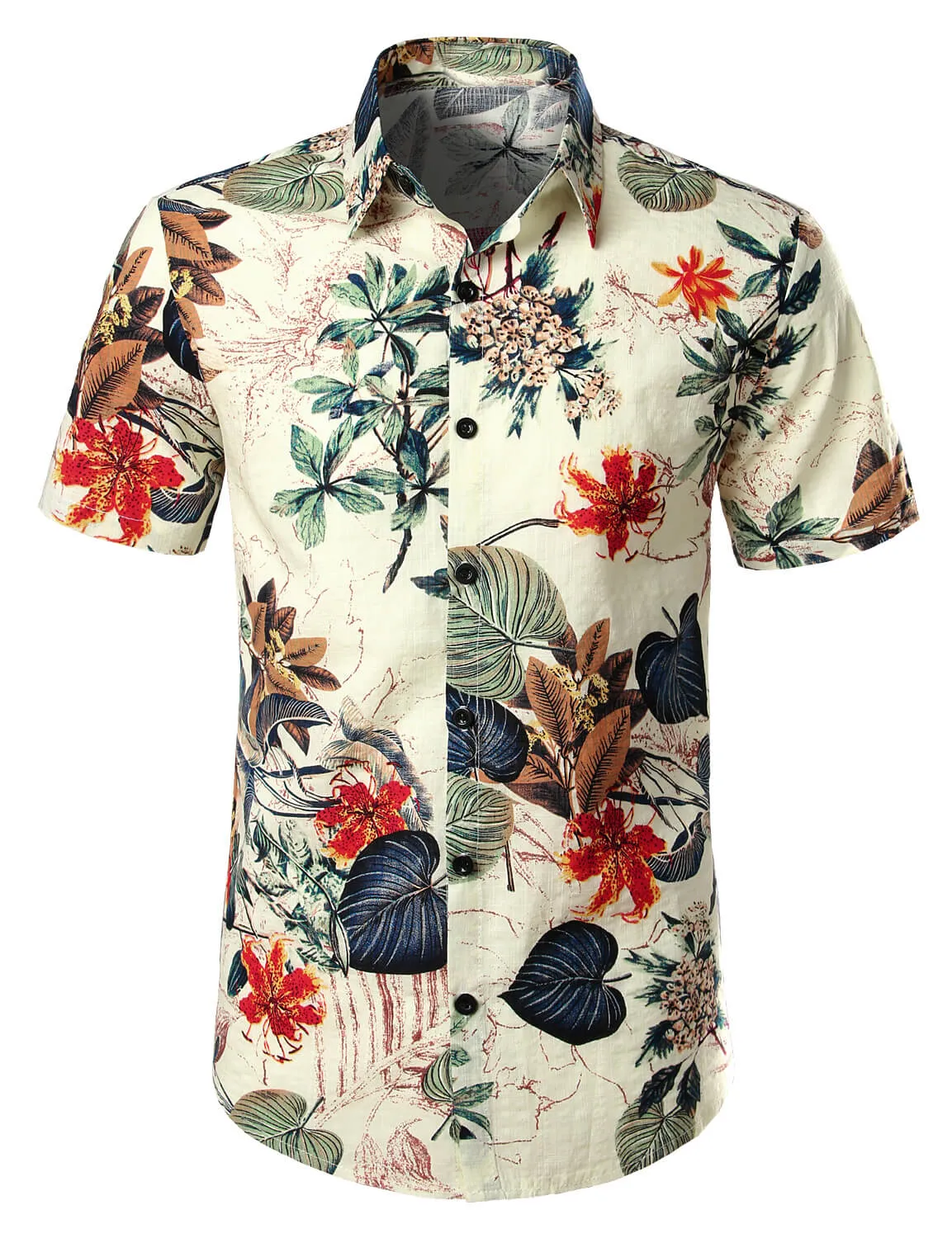 Men's Floral Cotton Tropical Hawaiian Plant Shirt