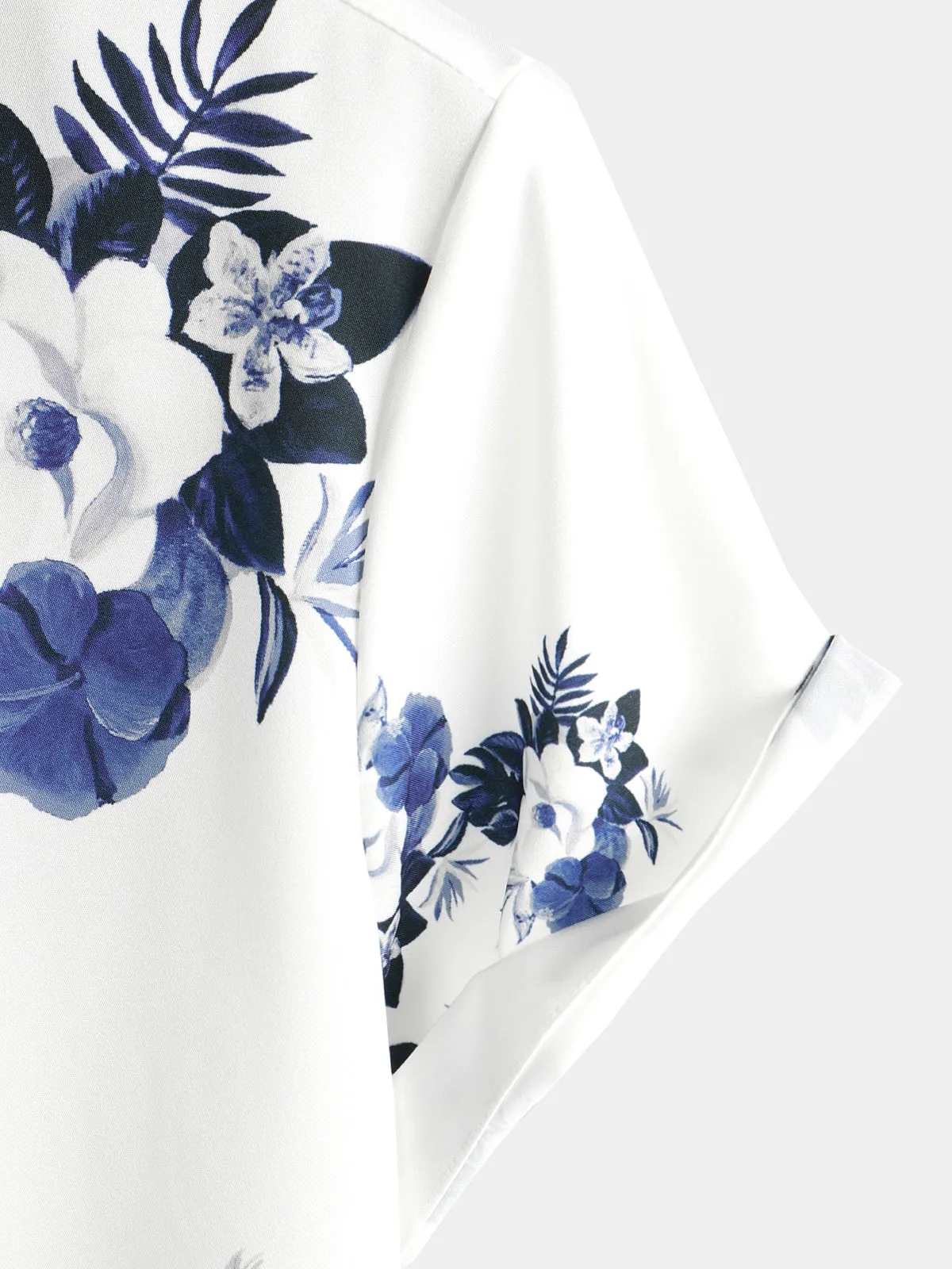 Men's Floral Holiday Summer Print Casual Button Up White Beach Short Sleeve Shirt