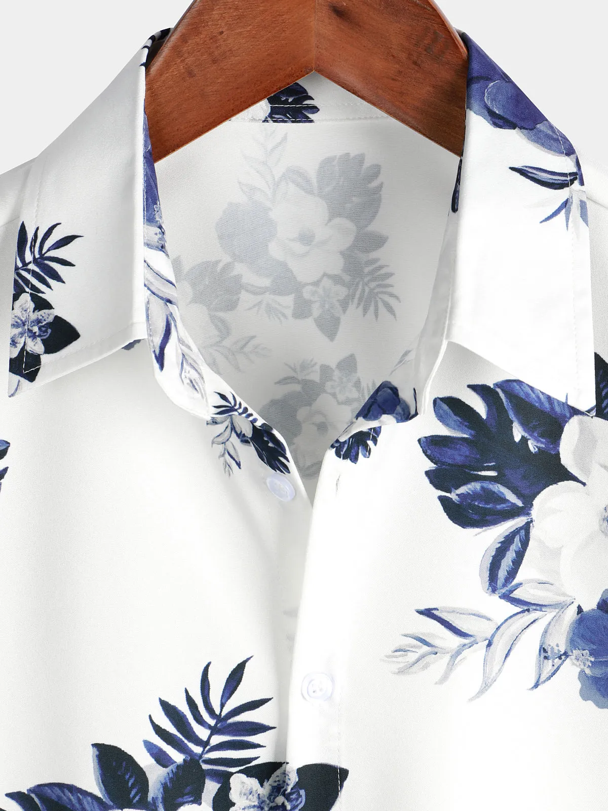 Men's Floral Holiday Summer Print Casual Button Up White Beach Short Sleeve Shirt