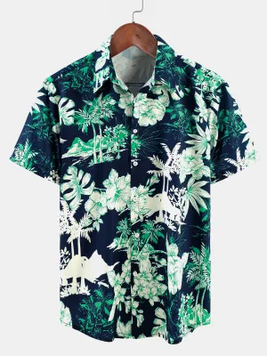 Men's Hawaiian Beach Tropical Print Short Sleeve Shirt