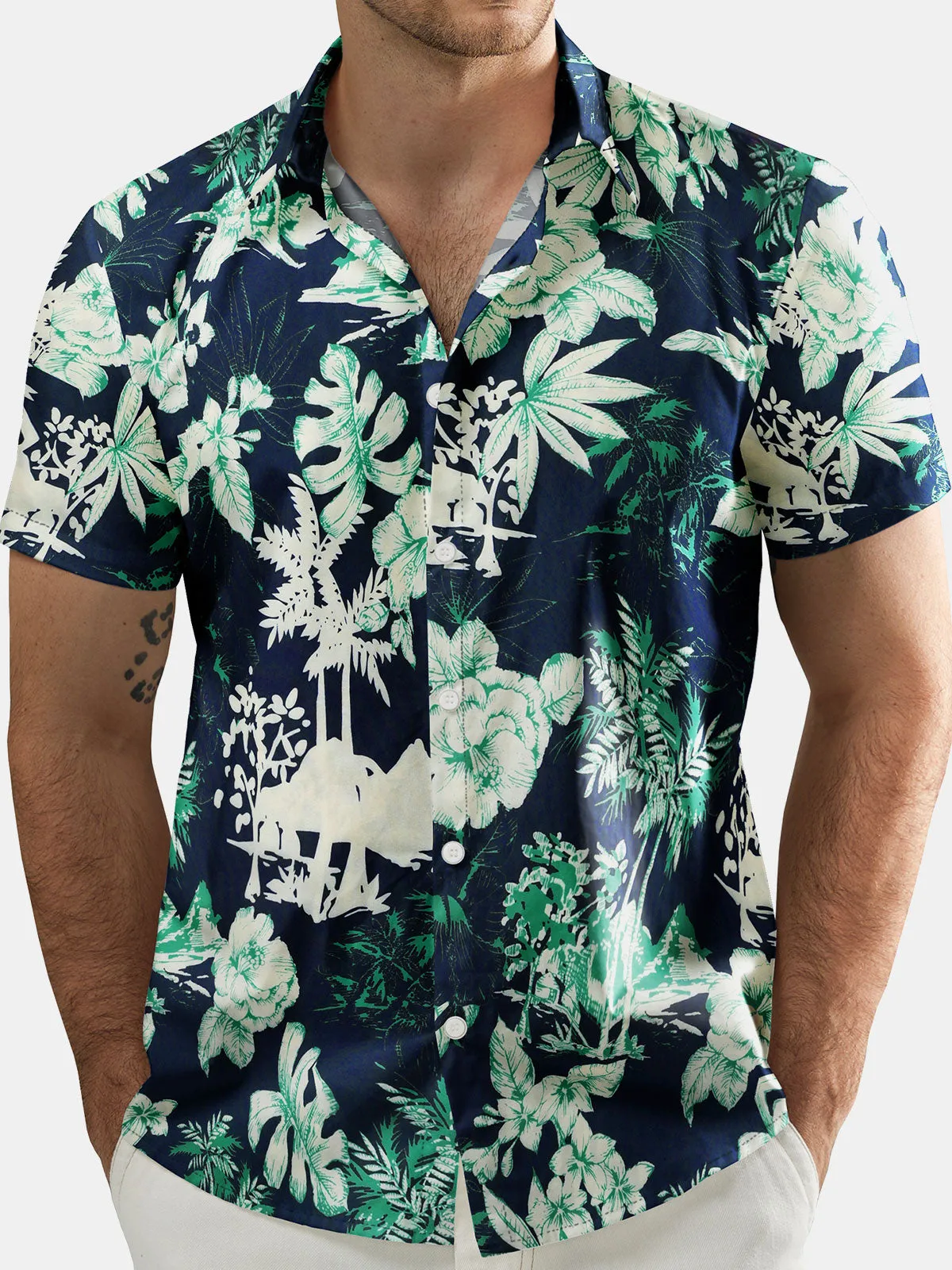 Men's Hawaiian Beach Tropical Print Short Sleeve Shirt