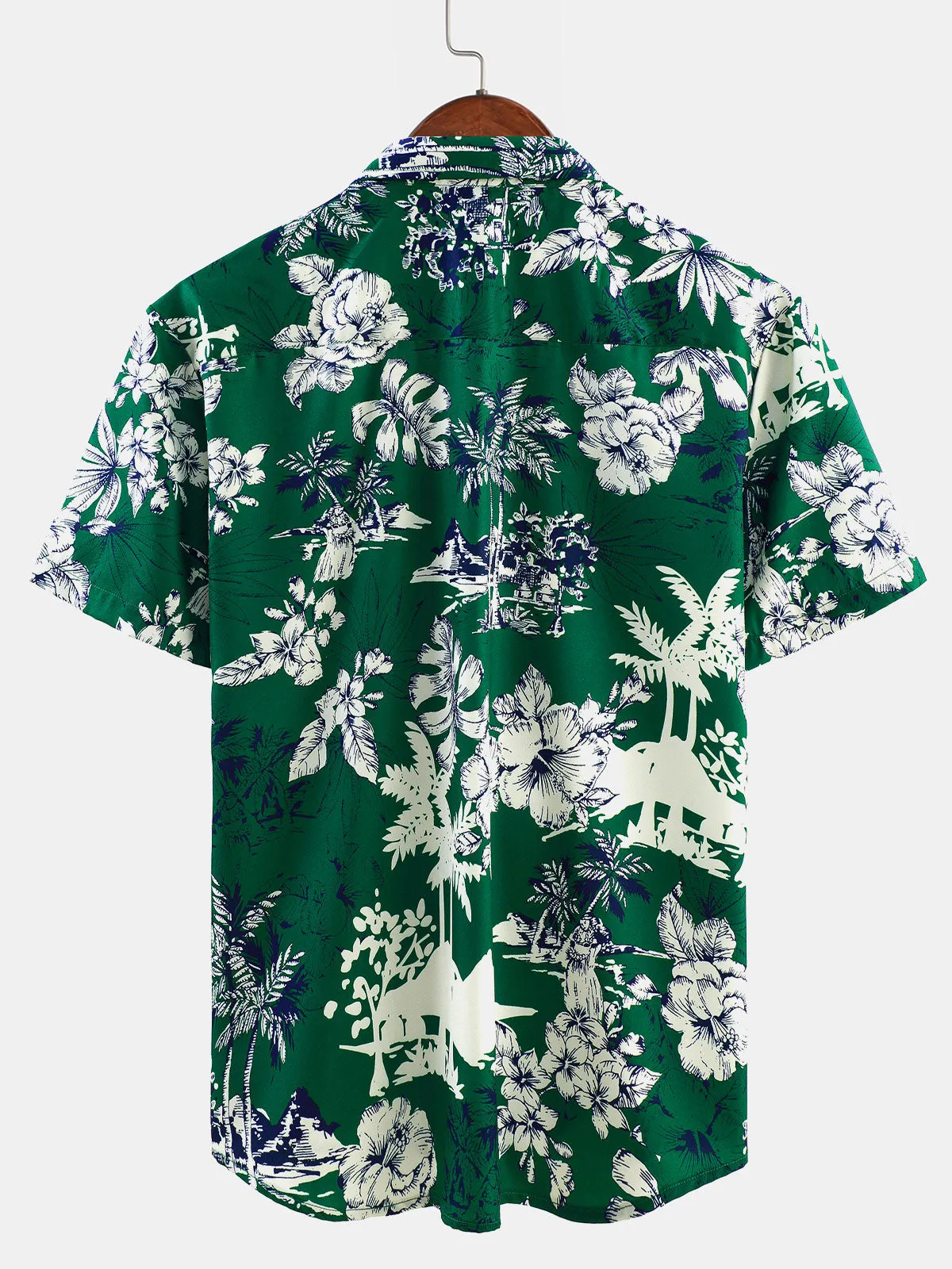 Men's Hawaiian Holiday Tropical Print Green Short Sleeve Shirt