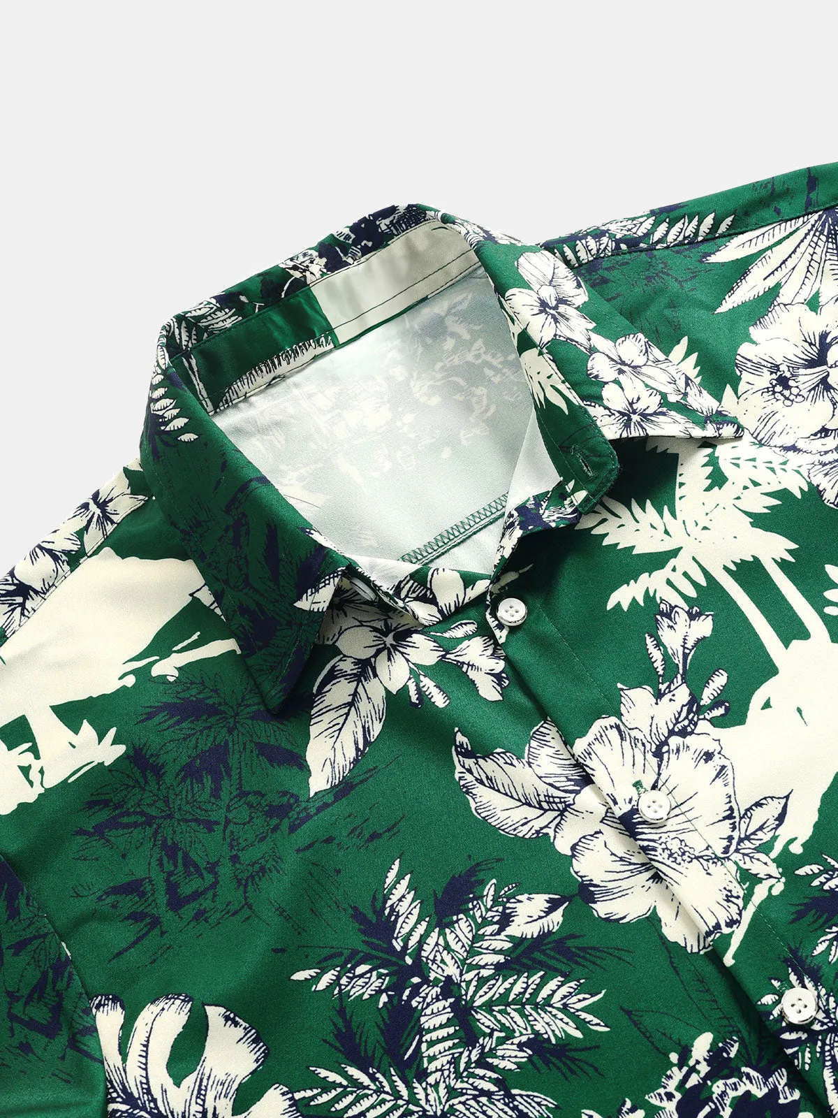 Men's Hawaiian Holiday Tropical Print Green Short Sleeve Shirt