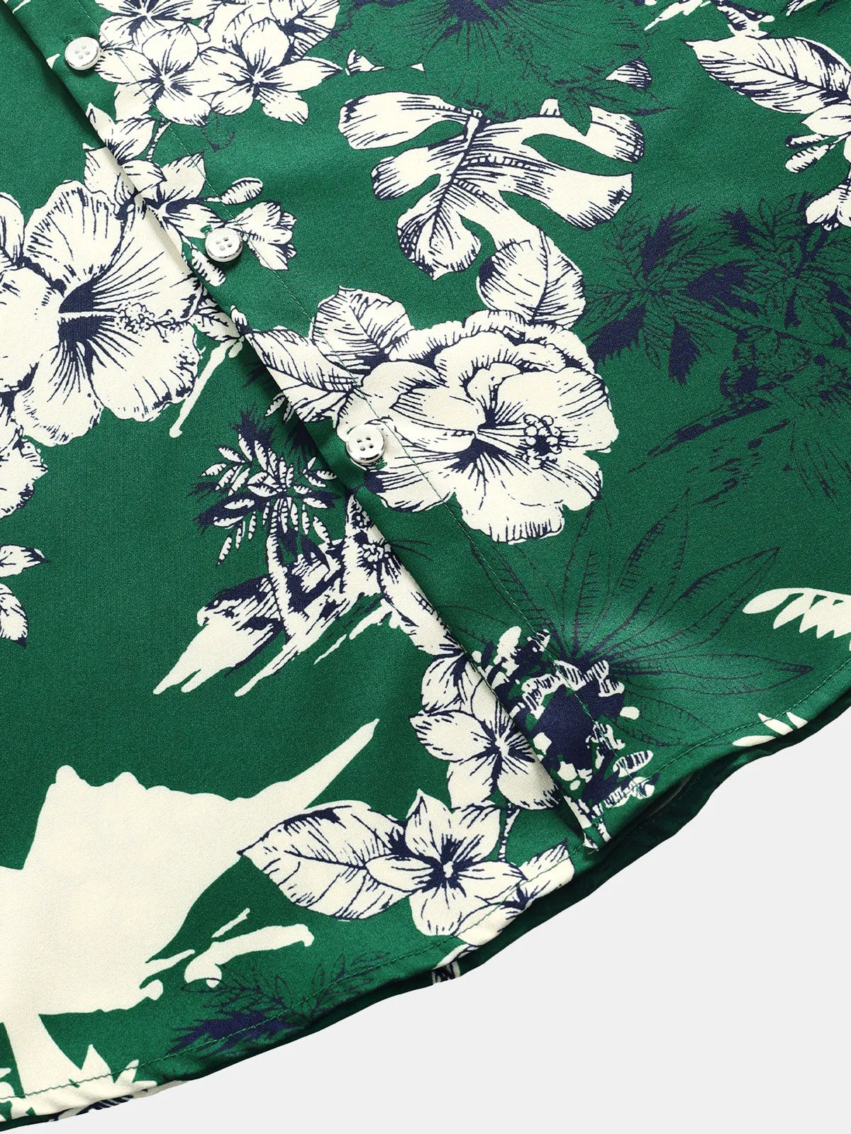 Men's Hawaiian Holiday Tropical Print Green Short Sleeve Shirt