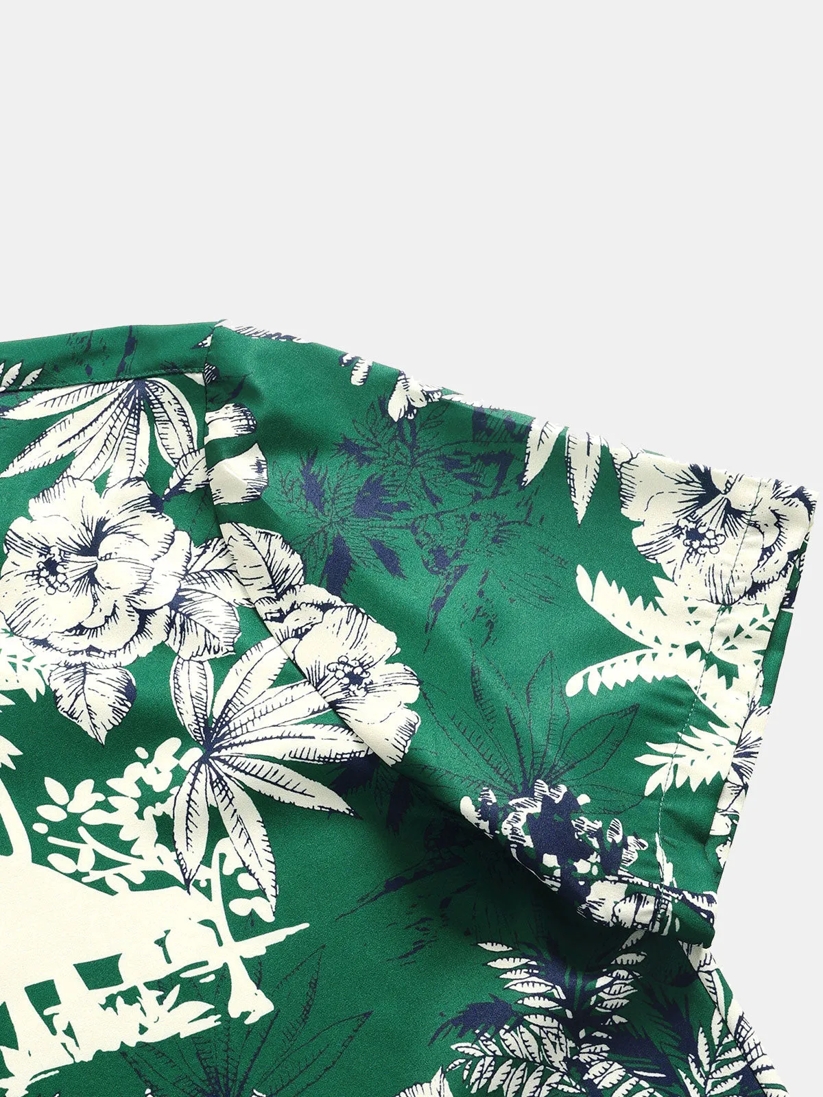 Men's Hawaiian Holiday Tropical Print Green Short Sleeve Shirt