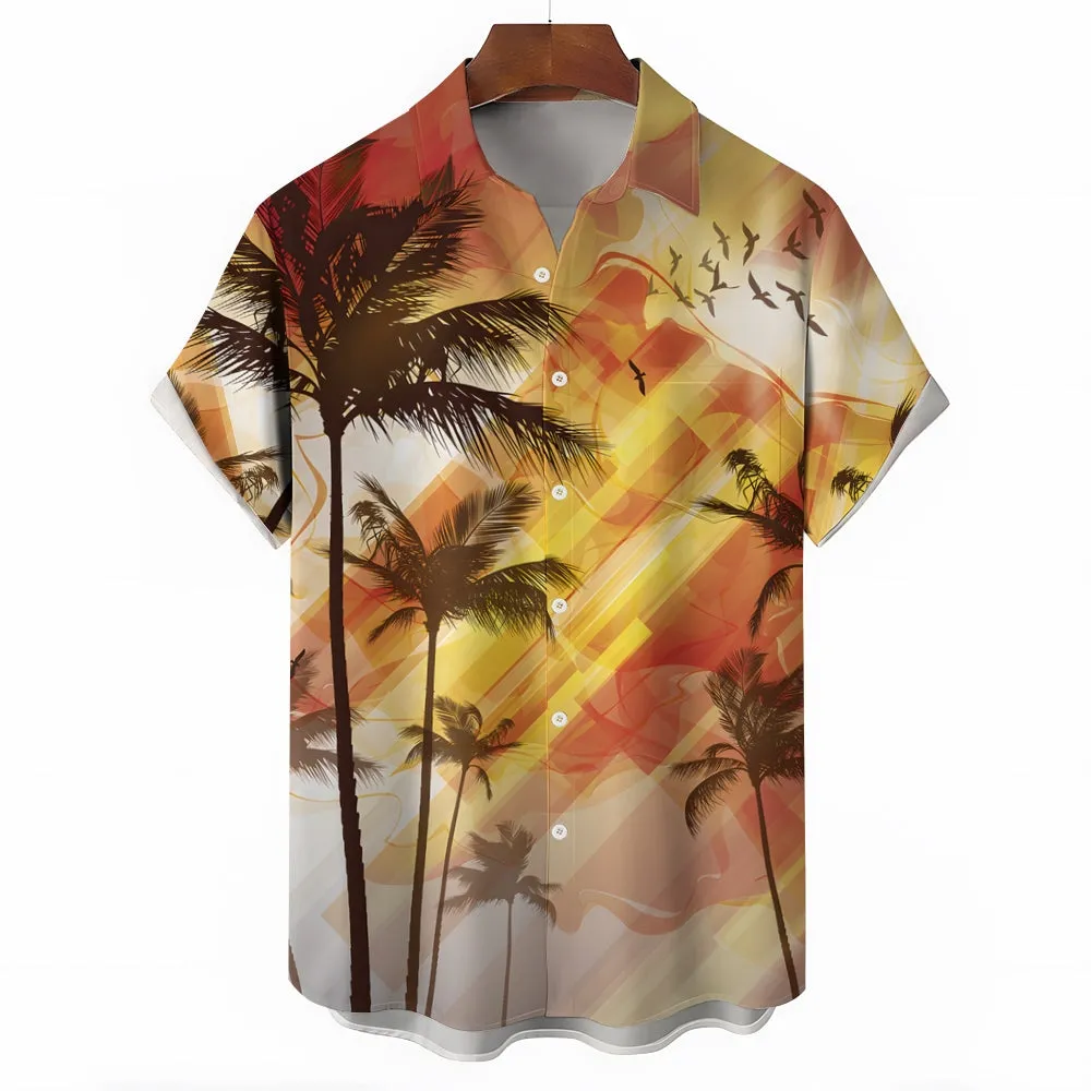 Men's Hawaiian Vacation Palm Tree Print Casual Short Sleeve Shirt 2404000843