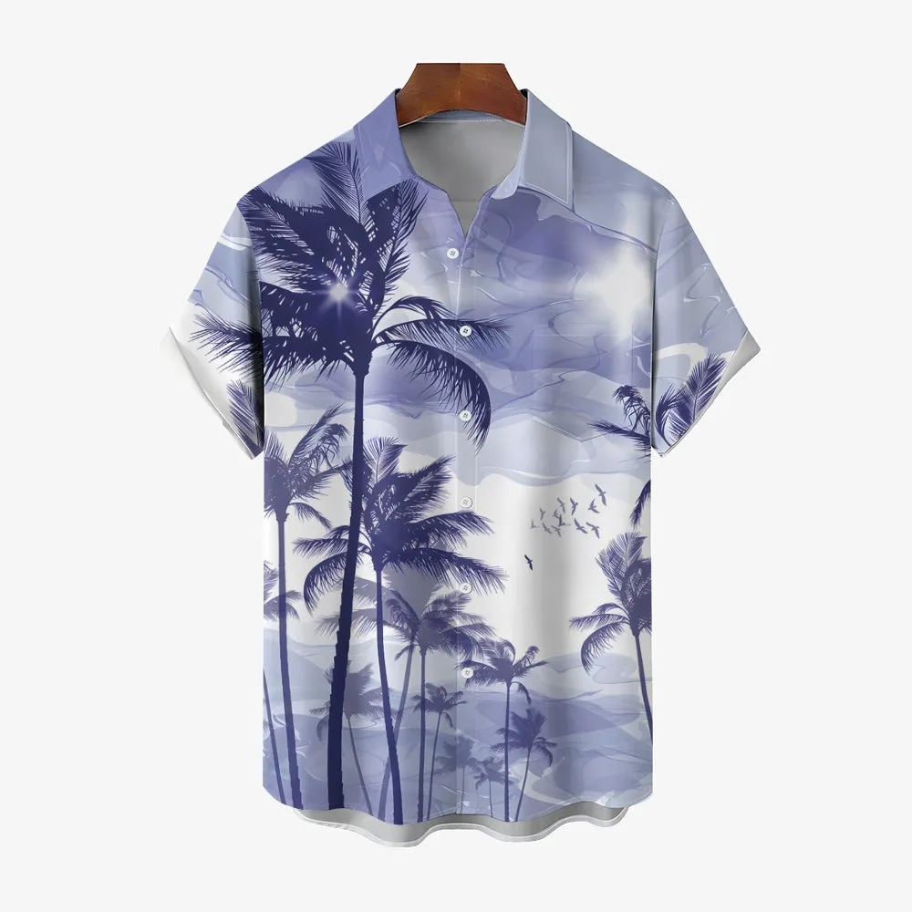 Men's Hawaiian Vacation Palm Tree Print Casual Short Sleeve Shirt 2404000843