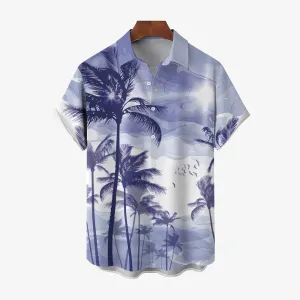Men's Hawaiian Vacation Palm Tree Print Casual Short Sleeve Shirt 2404000843