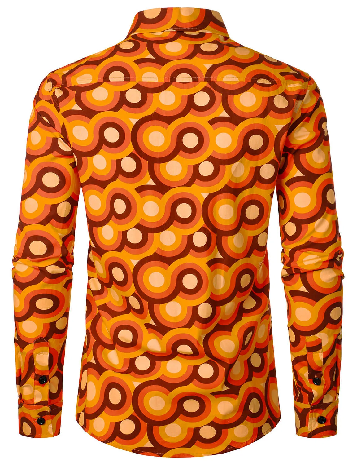 Men's Orange 70s Retro Button Up Vintage Geometric Circle Long Sleeve Shirt