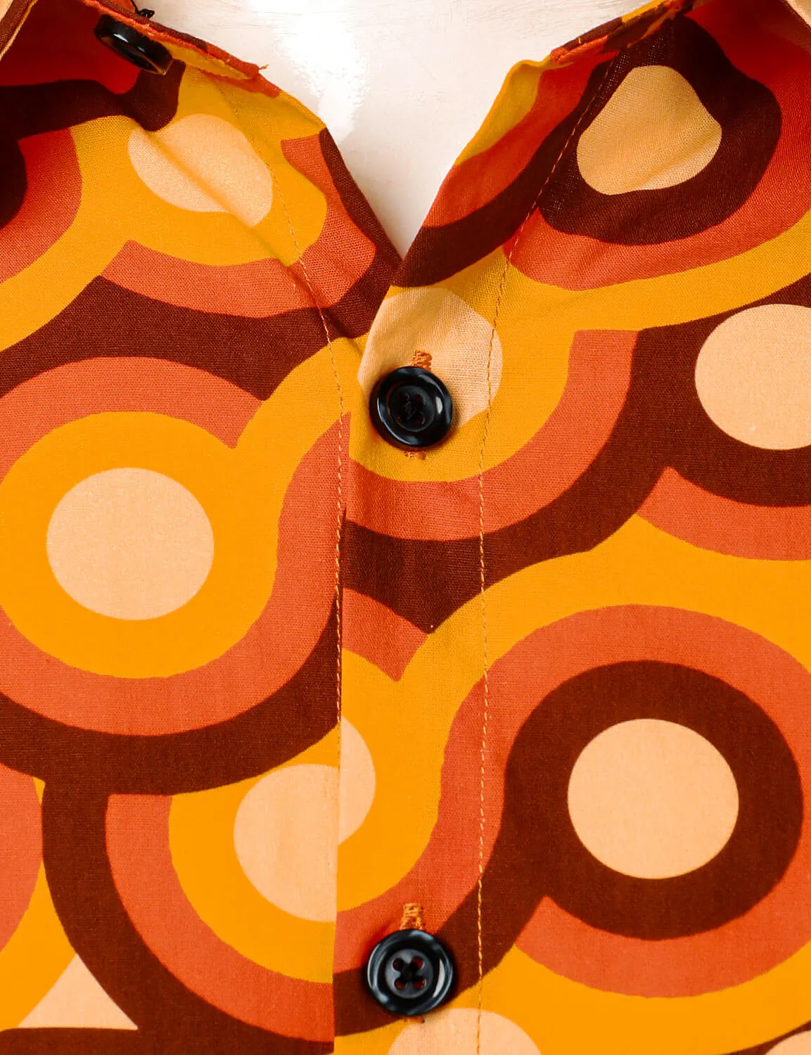 Men's Orange 70s Retro Button Up Vintage Geometric Circle Long Sleeve Shirt