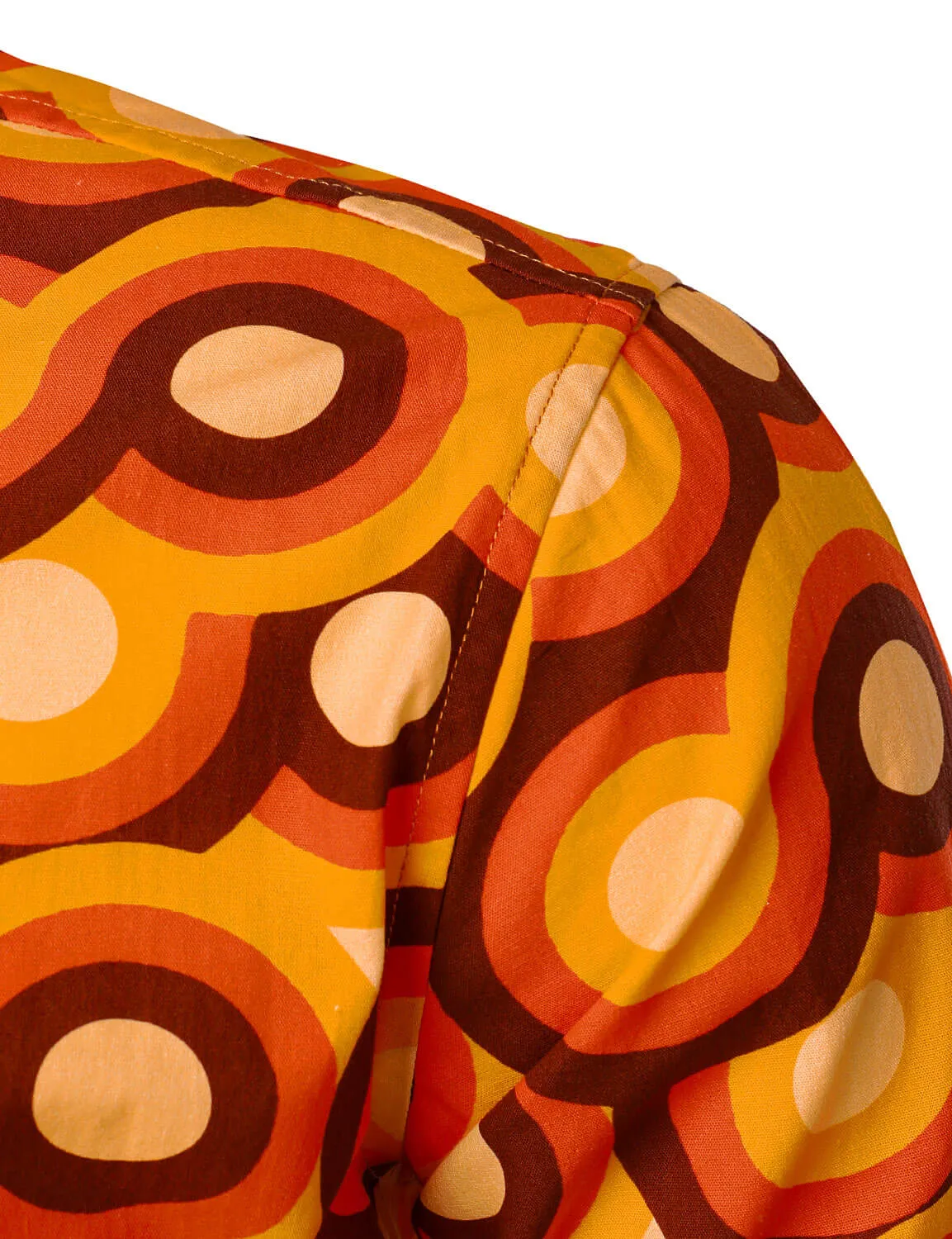 Men's Orange 70s Retro Button Up Vintage Geometric Circle Long Sleeve Shirt