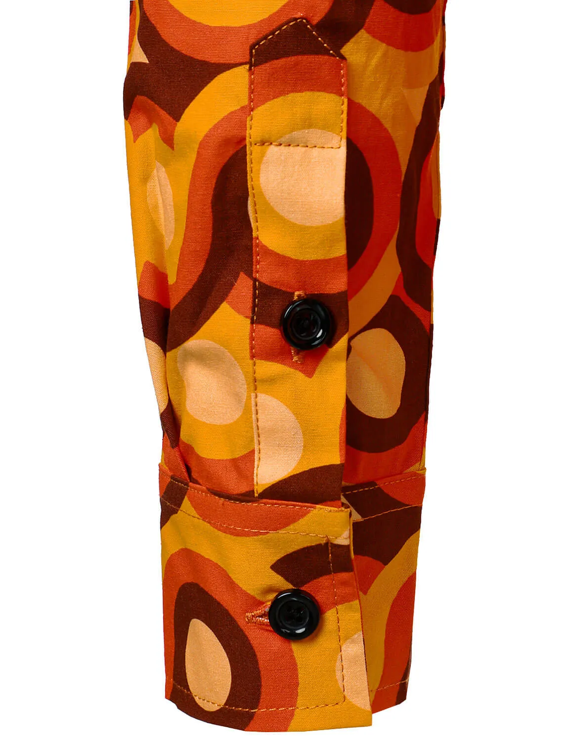 Men's Orange 70s Retro Button Up Vintage Geometric Circle Long Sleeve Shirt