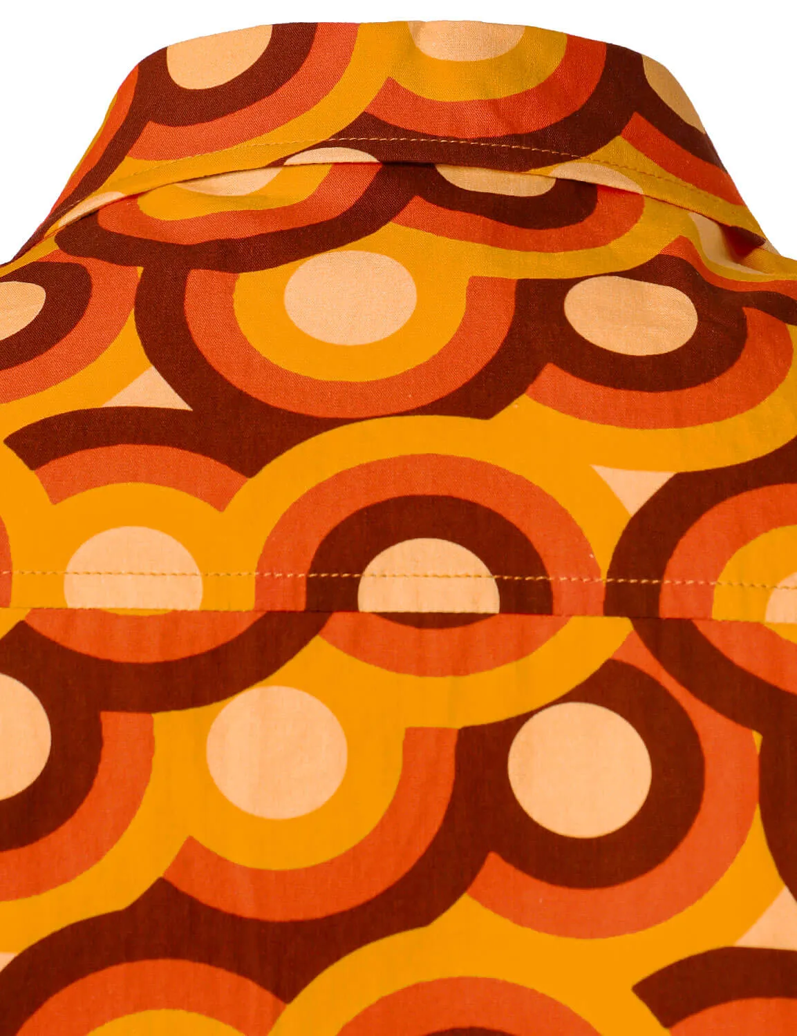 Men's Orange 70s Retro Button Up Vintage Geometric Circle Long Sleeve Shirt