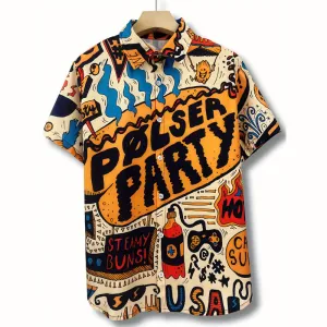 Men's Party Themed Printed Short Sleeved Shirt