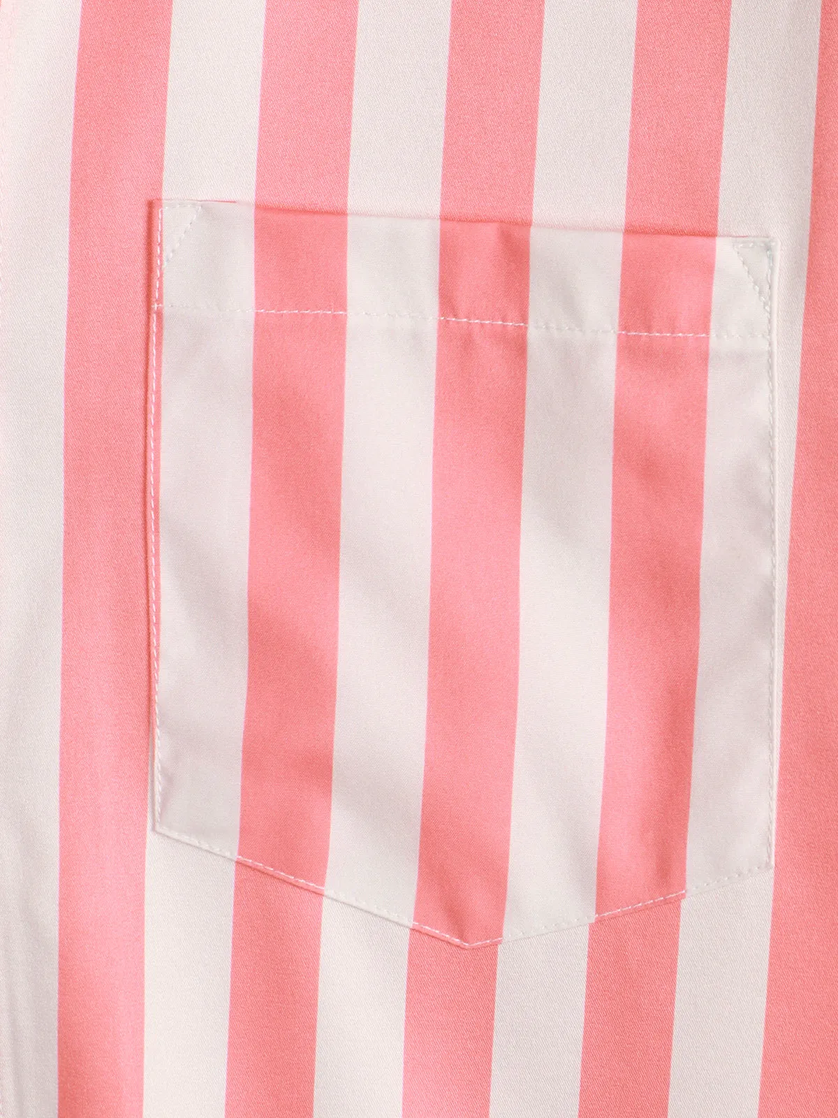 Men's Pink Flamingo & Striped Print Holiday Pocket Short Sleeve Shirt