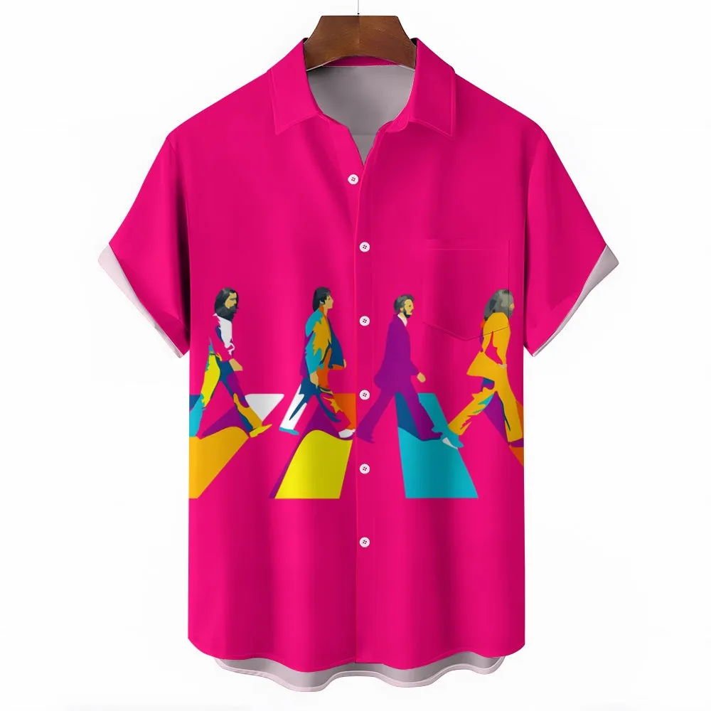 Men's Rock Band Print Casual Short Sleeve Shirt 2404000839