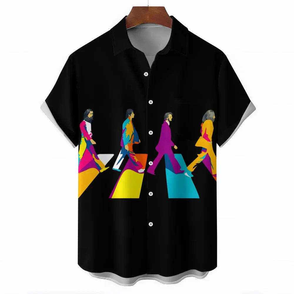 Men's Rock Band Print Casual Short Sleeve Shirt 2404000839