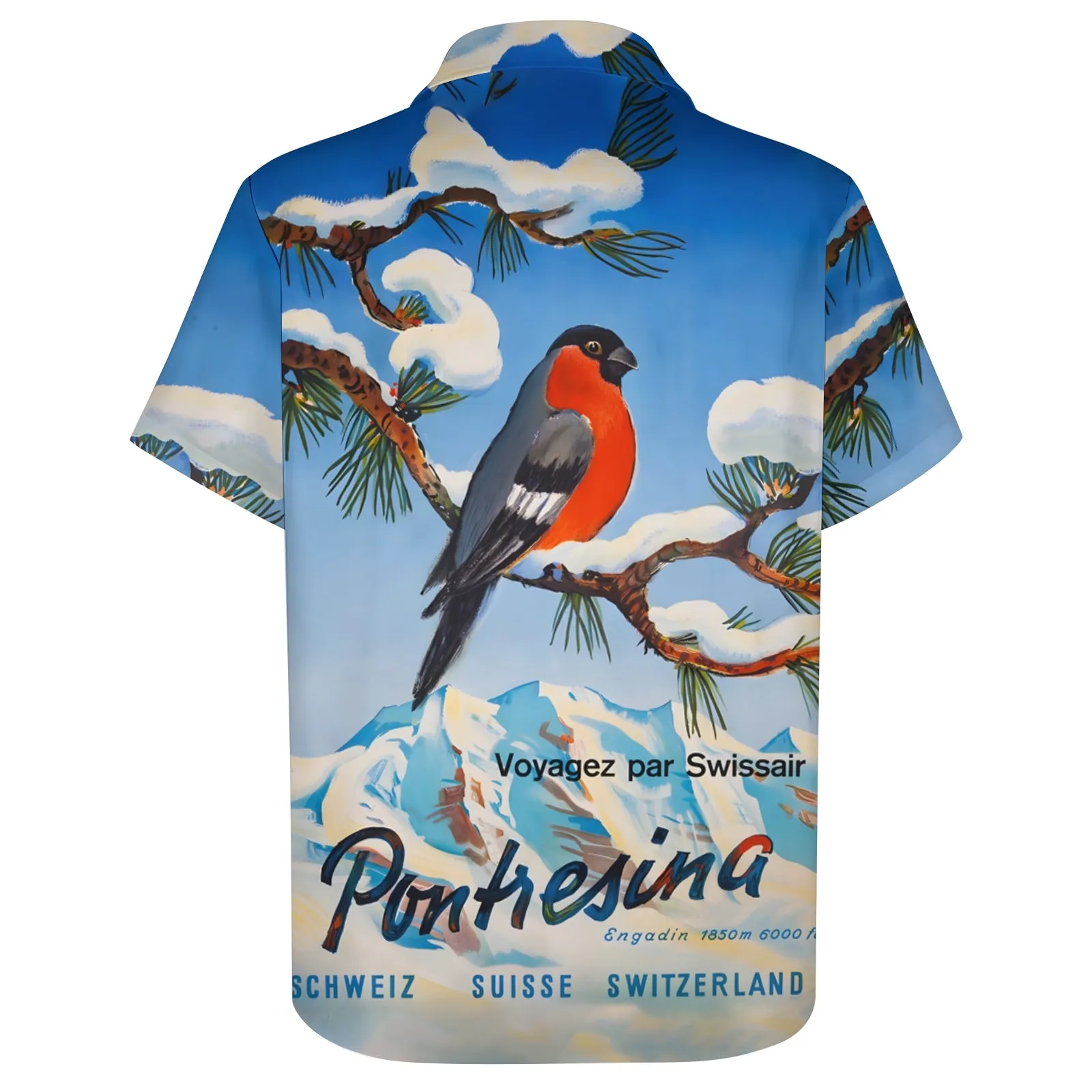 Men's Snowy Mountains And Birds Casual Short Sleeve Shirt 2403000441
