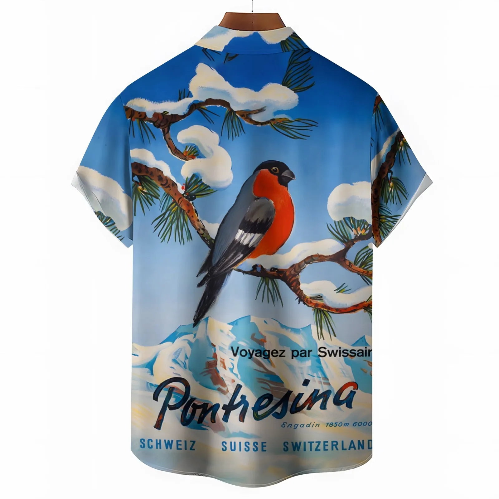 Men's Snowy Mountains And Birds Casual Short Sleeve Shirt 2403000441