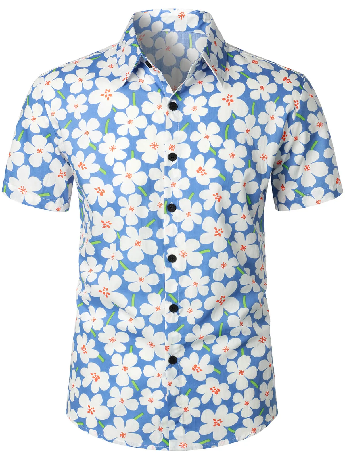 Men's Summer Floral Print Holiday Flower Resort Casual Lapel Light Blue Short Sleeve Shirt