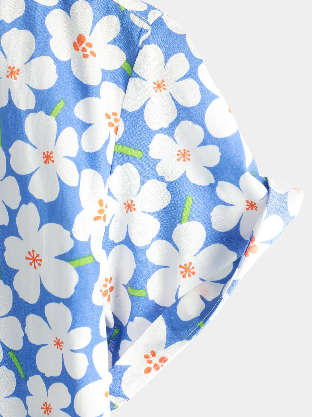 Men's Summer Floral Print Holiday Flower Resort Casual Lapel Light Blue Short Sleeve Shirt