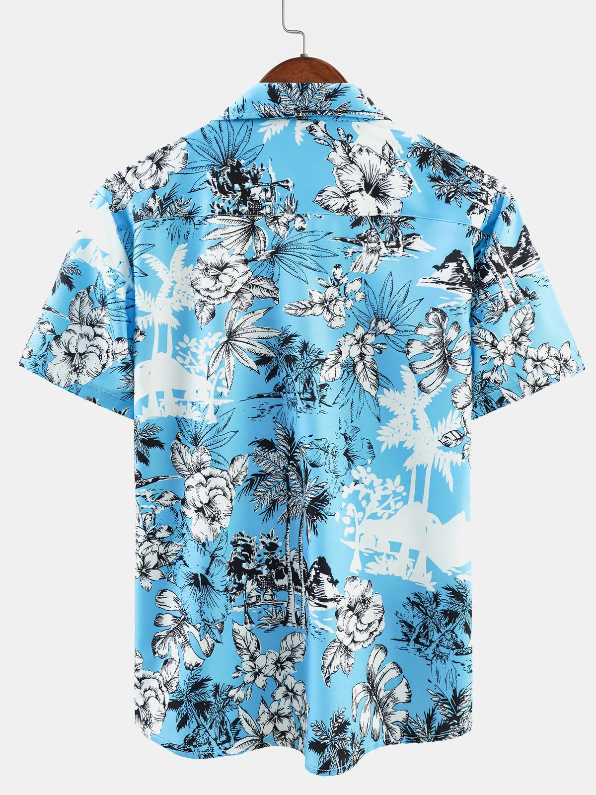 Men's Summer Holiday Tropical Print Button Up Hawaiian Short Sleeve Shirt