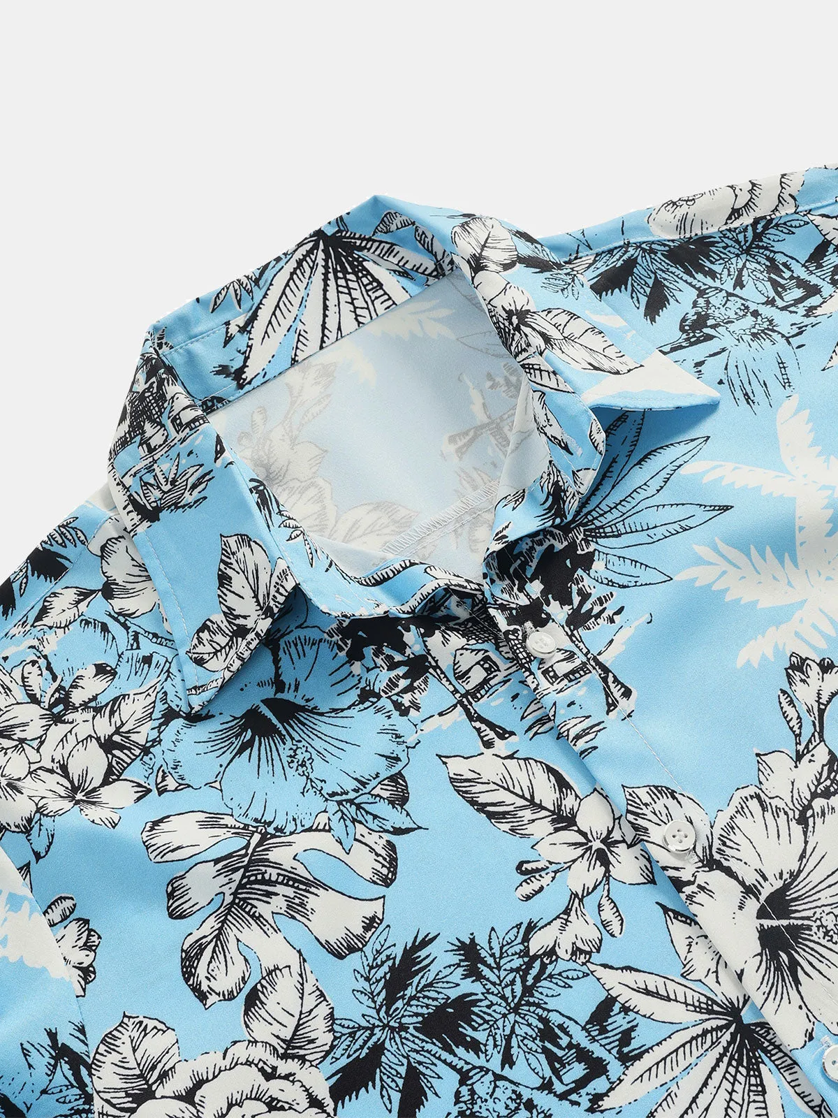 Men's Summer Holiday Tropical Print Button Up Hawaiian Short Sleeve Shirt