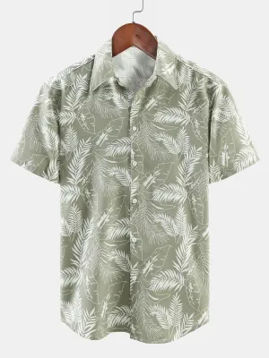 Men's Summer Tropical Print Beach Button Up Short Sleeve Shirt