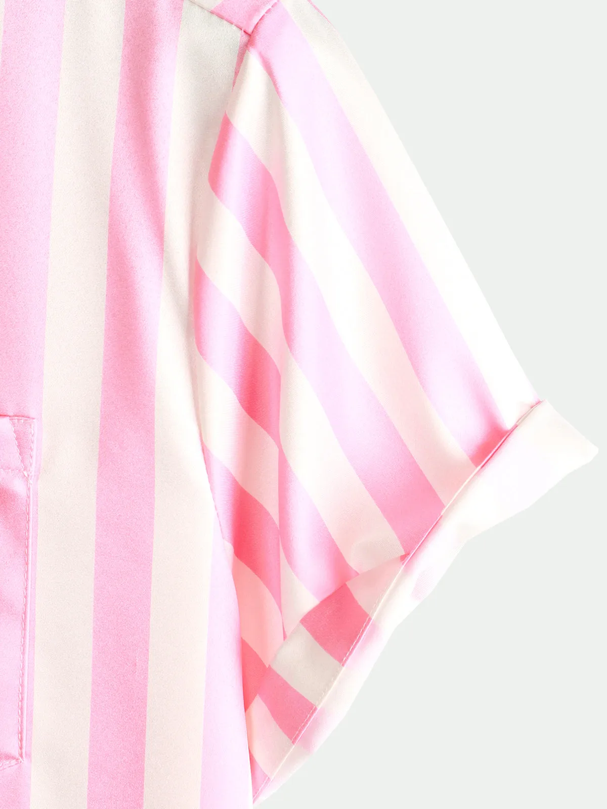 Men's Tropical Flamingo Pink Striped Print Pocket Hawaiian Short Sleeve Shirt