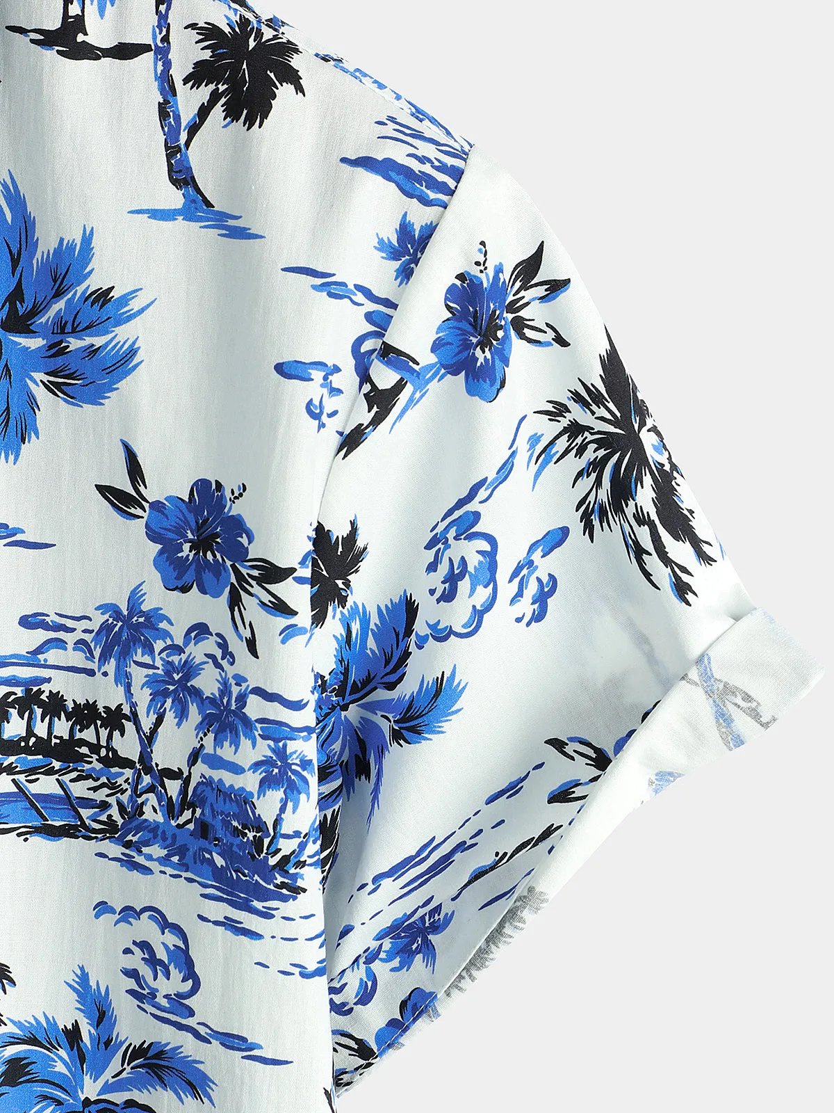 Men's Tropical Palm Tree Print Summer Vacation Cotton Aloha Short Sleeve Hawaiian Shirt