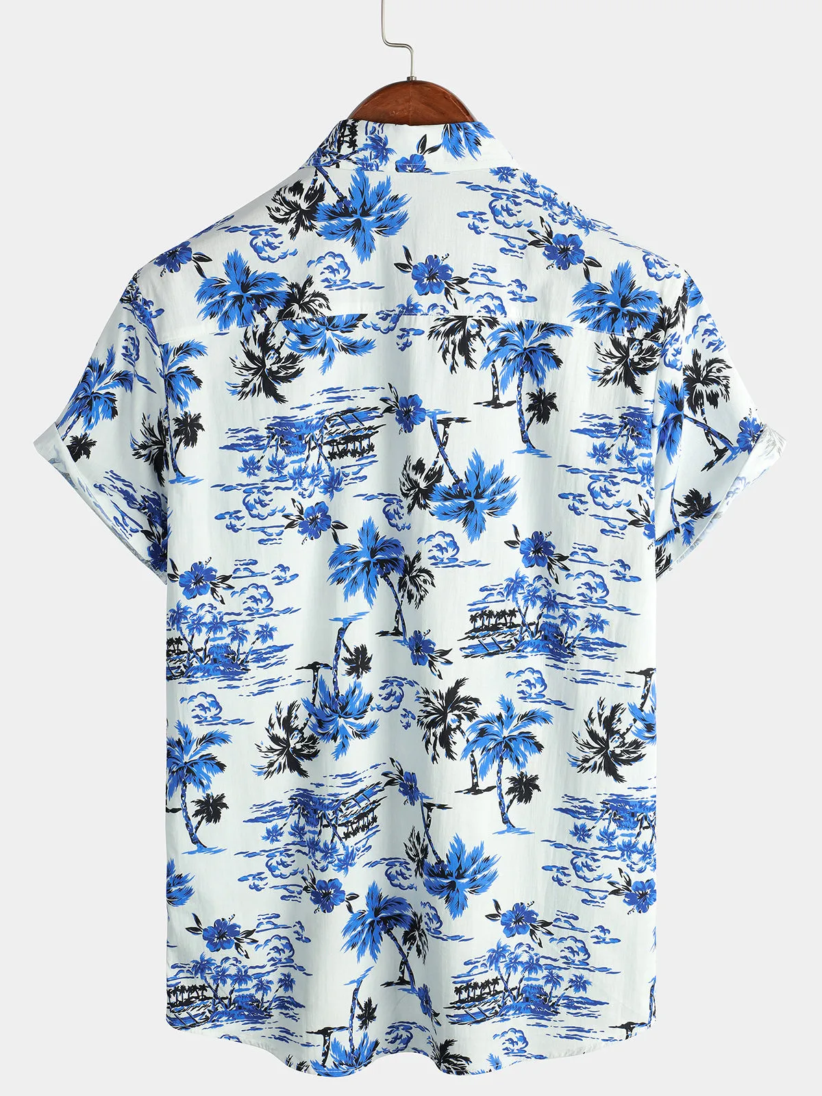 Men's Tropical Palm Tree Print Summer Vacation Cotton Aloha Short Sleeve Hawaiian Shirt