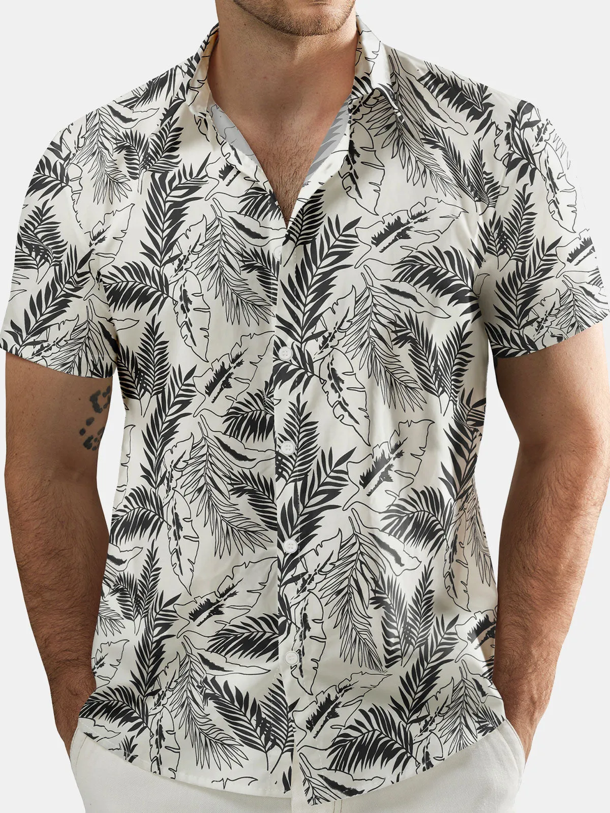 Men's Tropical Print Beach Summer Short Sleeve Shirt