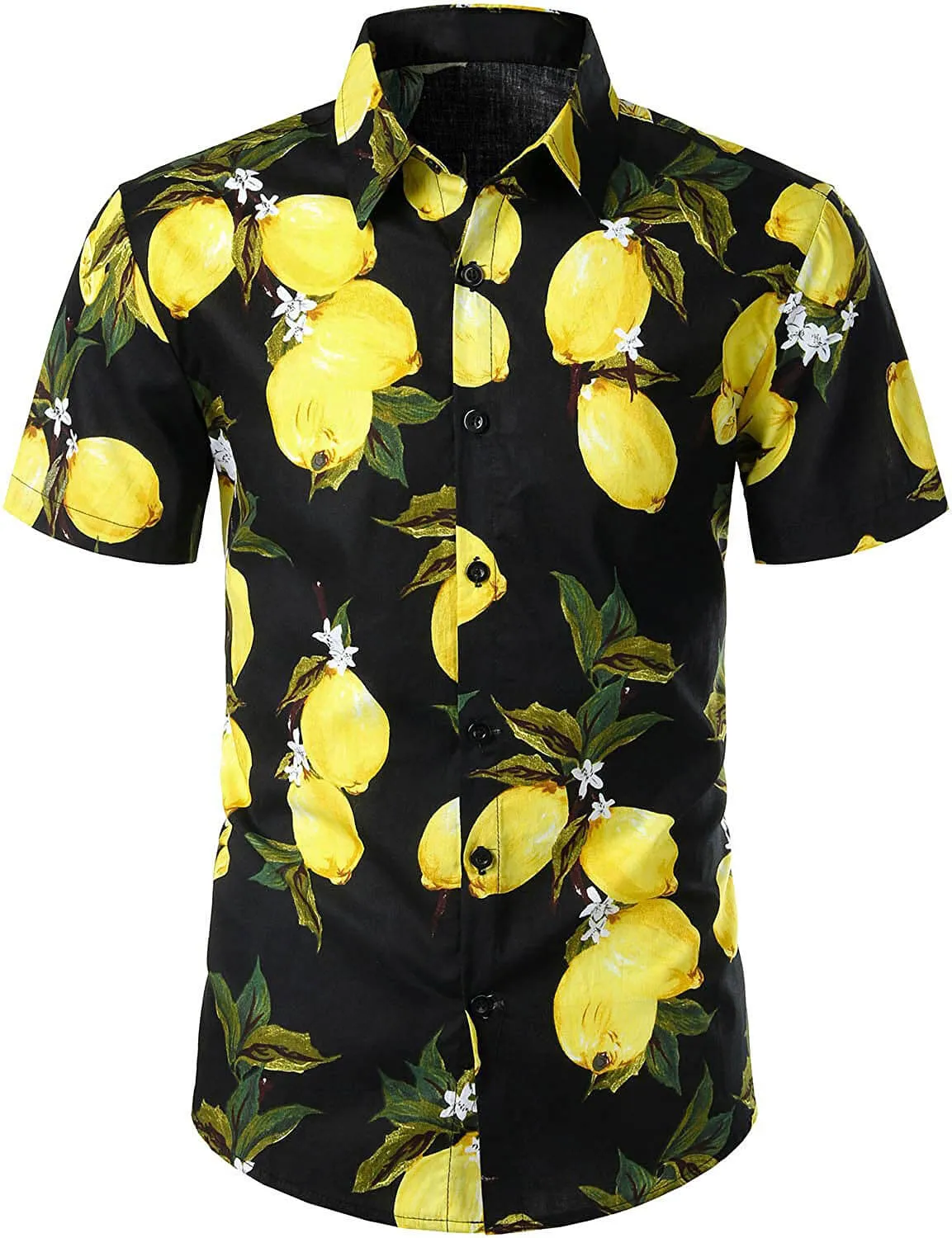 Men's Tropical Yellow Lemon Print Hawaiian Short Sleeve Shirt