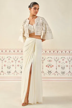 Mesnata Embroidered Skirt Set - Ivory