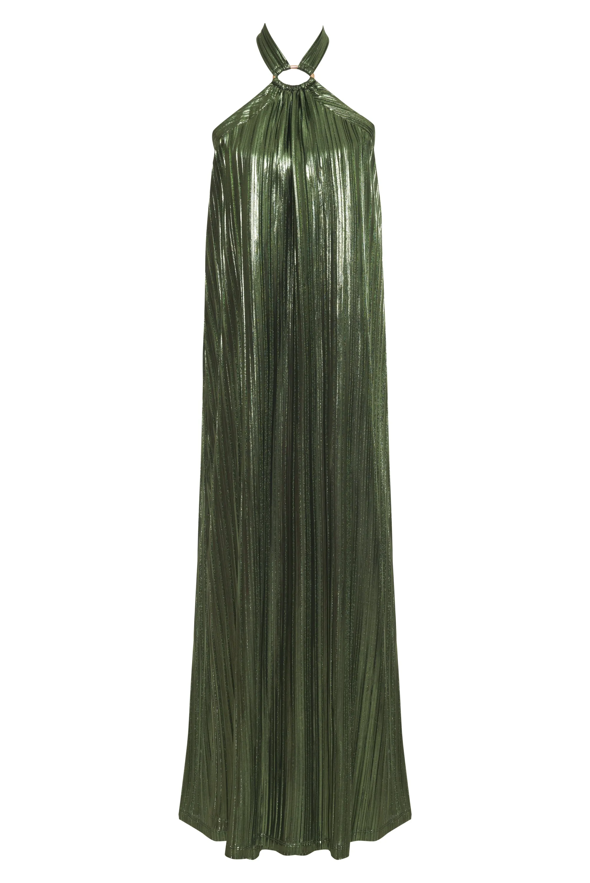 Metallic Pleat Halter Gown