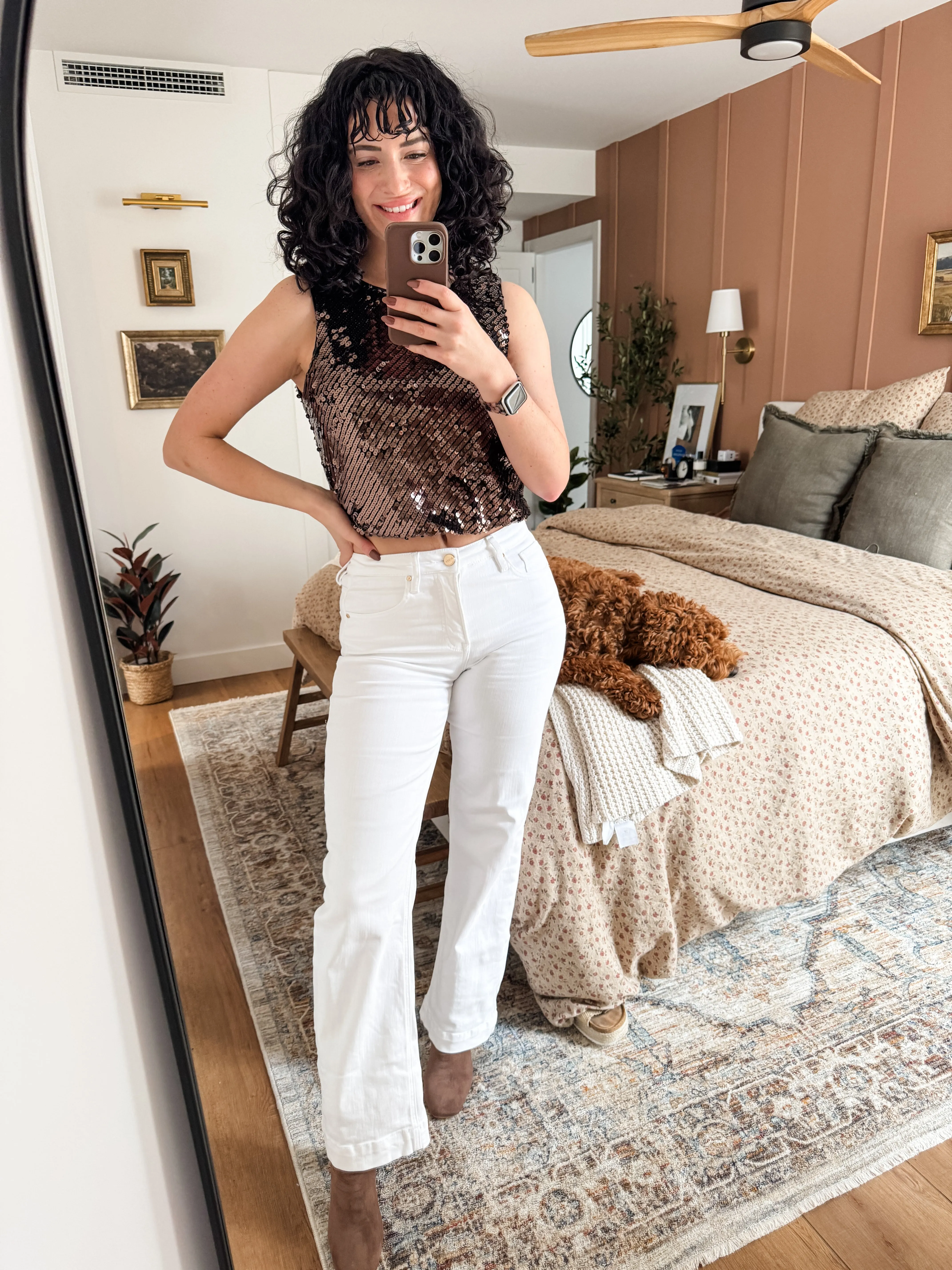Metallic Shiny Sequins Back Ribbon Bubble Top