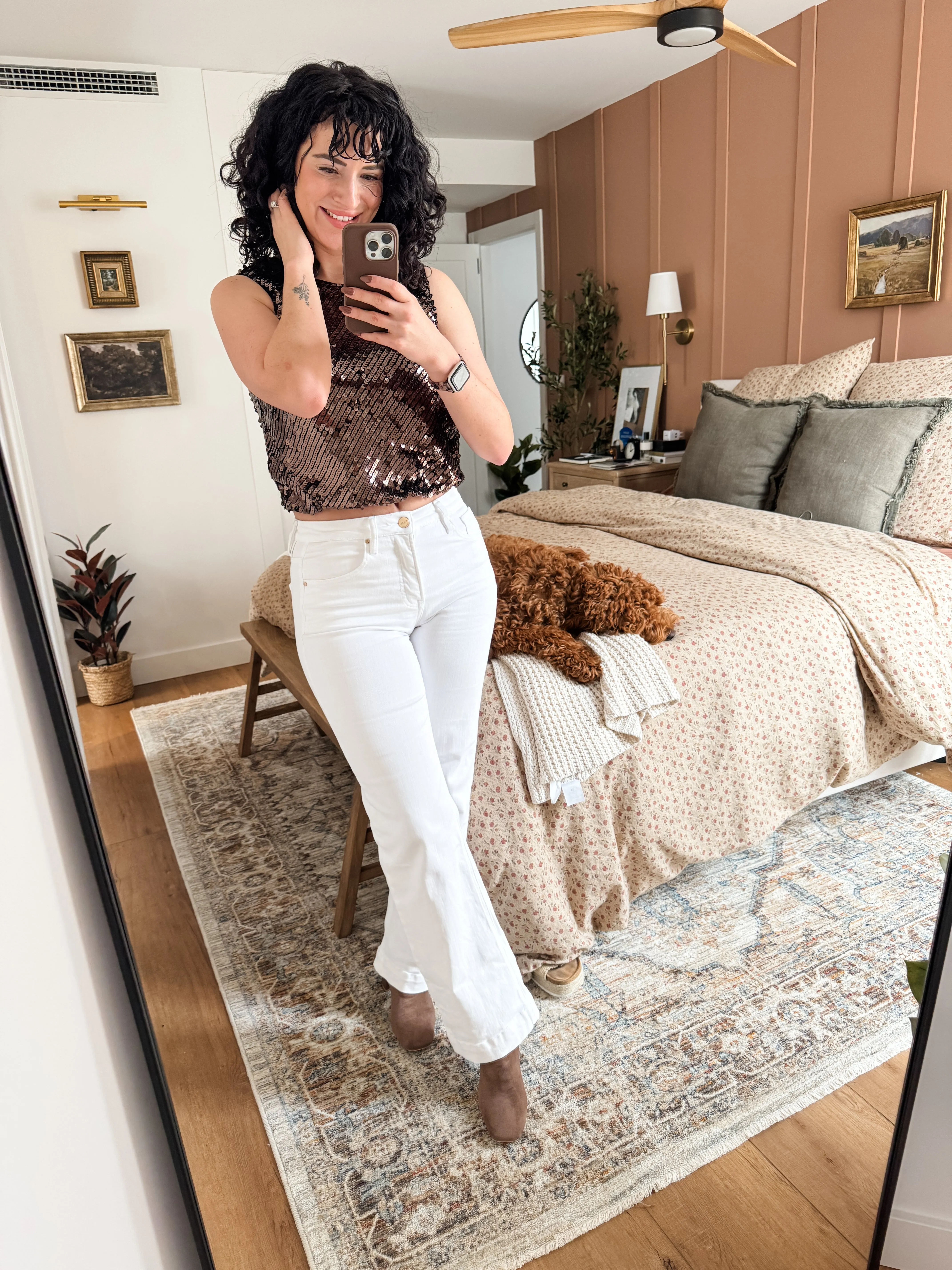 Metallic Shiny Sequins Back Ribbon Bubble Top