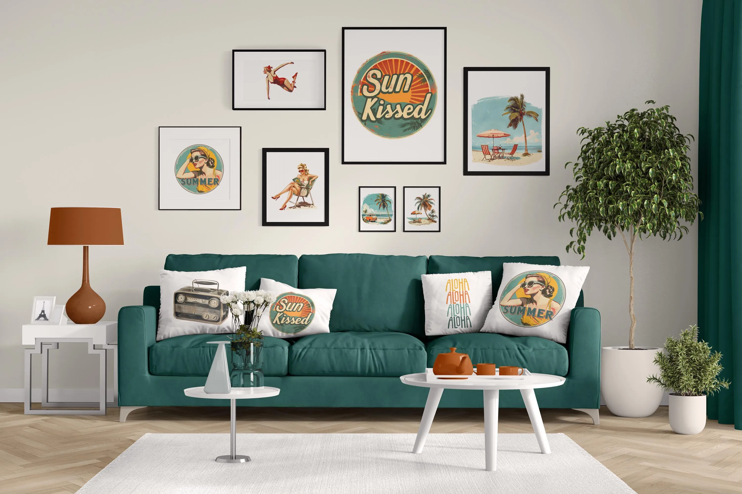 Minimalist Vintage Beach Scene Art Print - Hawaiian Island Themed Wall Art