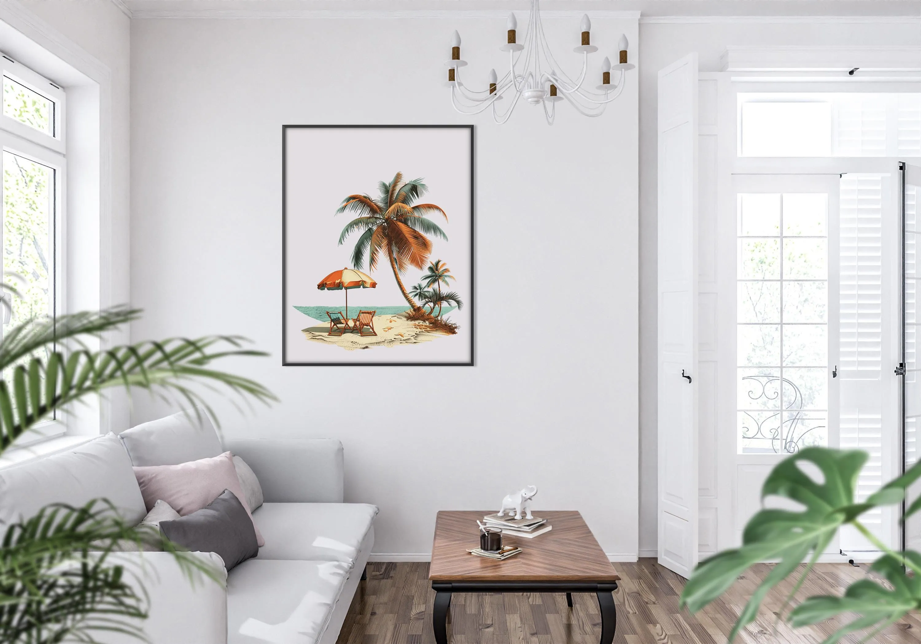 Minimalist Vintage Beach Scene Art Print - Hawaiian Island Themed Wall Art