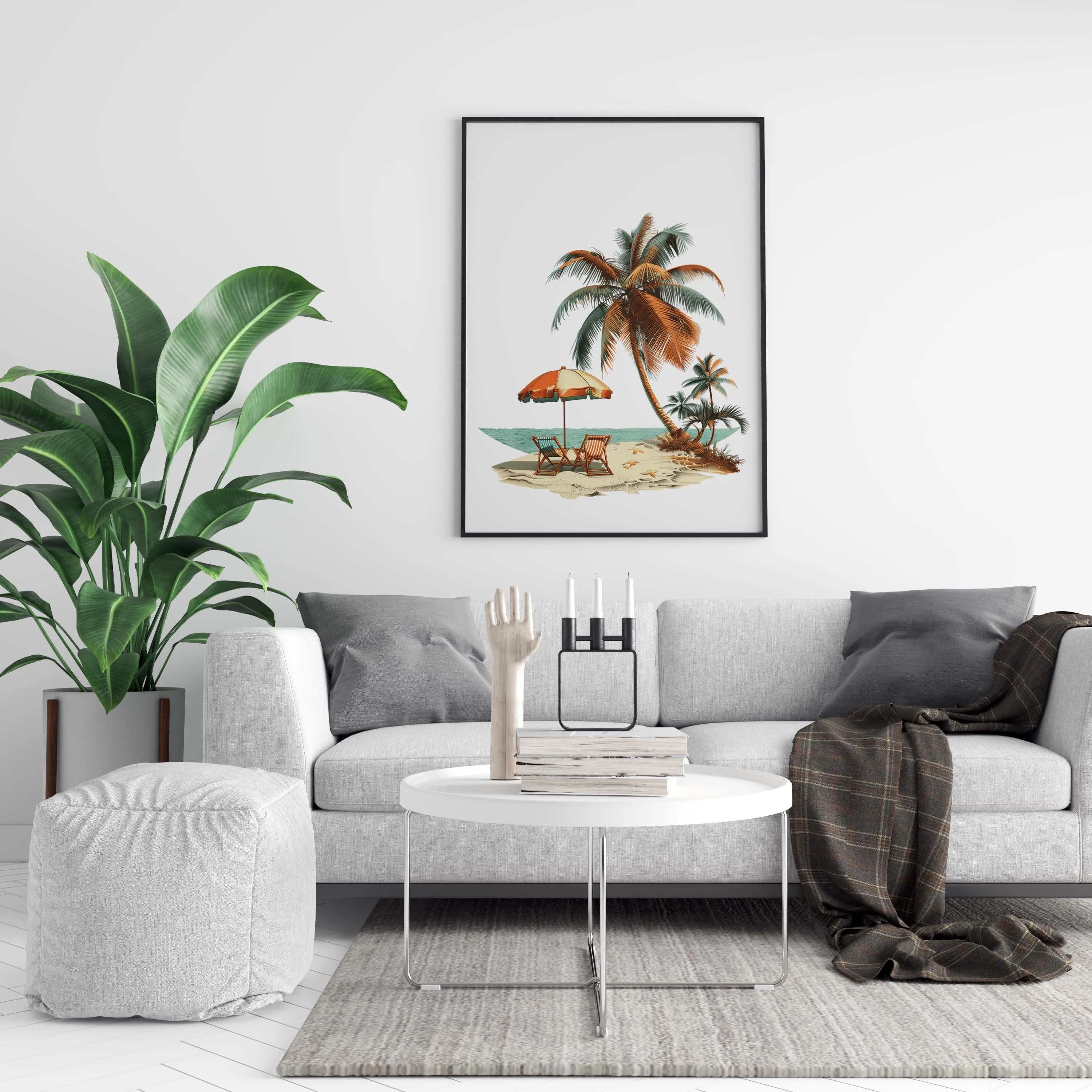 Minimalist Vintage Beach Scene Art Print - Hawaiian Island Themed Wall Art