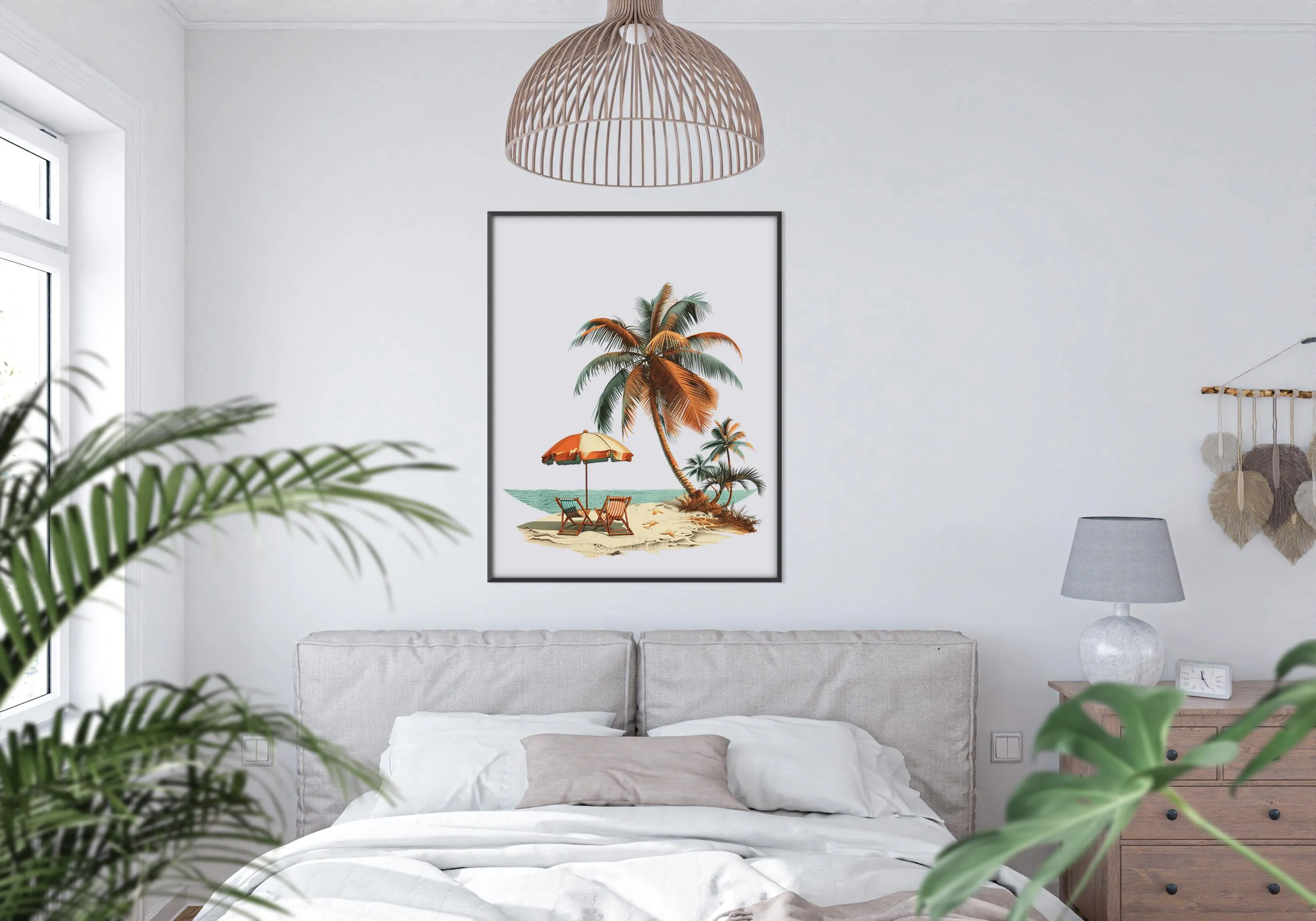 Minimalist Vintage Beach Scene Art Print - Hawaiian Island Themed Wall Art