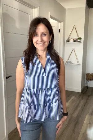 Misha Sleeveless Blue Striped Top
