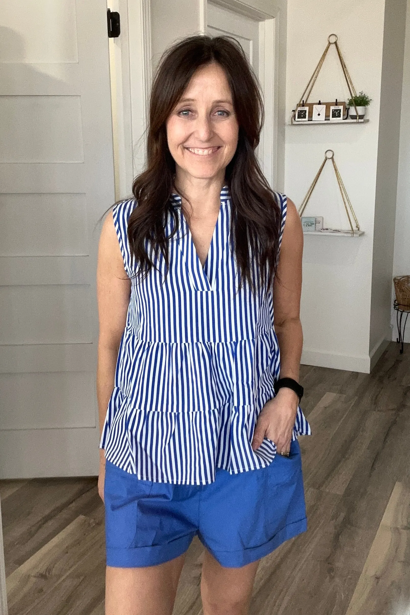 Misha Sleeveless Blue Striped Top