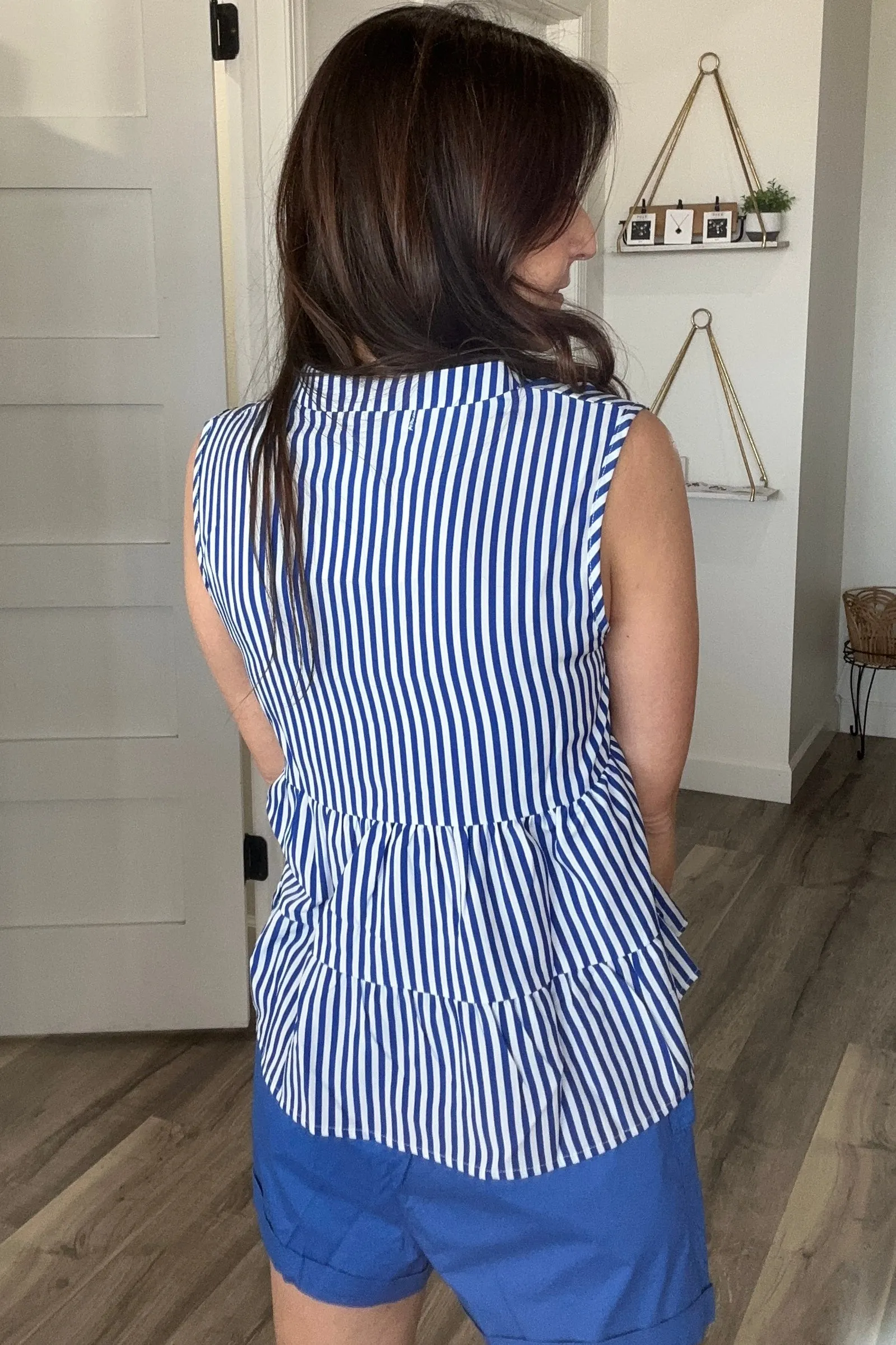 Misha Sleeveless Blue Striped Top